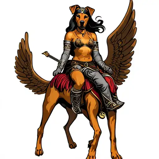 princess warrior riding winged Rhodesian Ridgeback tattoo design idea