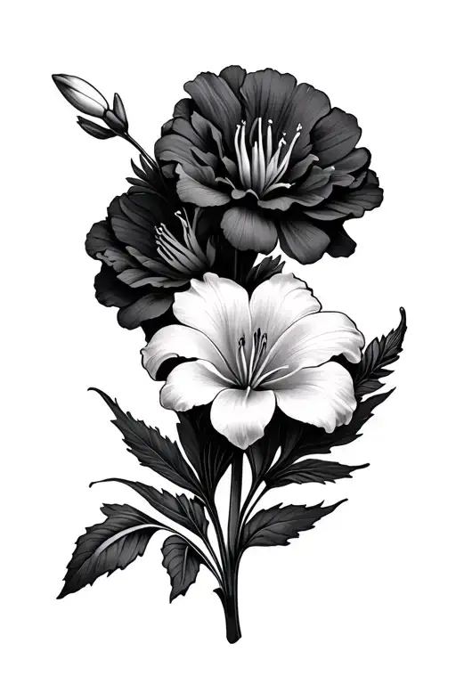 carnation lily hawthorn flowers tattoo design idea