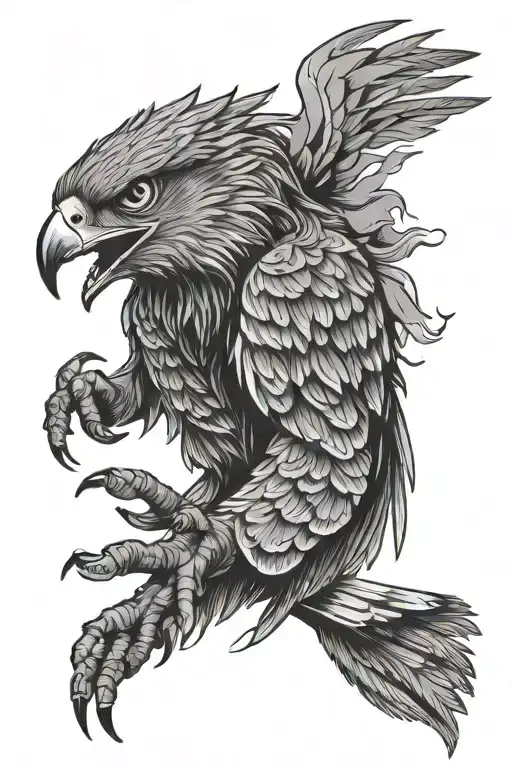 fierce hawk diving face down tattoo design idea
