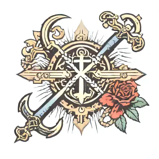 symbol display "God is bigger than highs and lows" with cross and anchor tattoo design idea