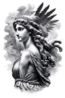 Greek goddess and freedom, coliseum with light smoke tattoo design idea