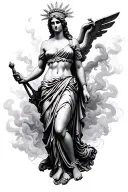Greek goddess and freedom, coliseum with light smoke tattoo design idea