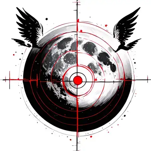 full moon with a red target tattoo design idea
