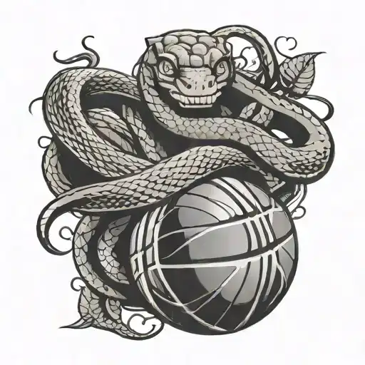 basketball ball and mamba snake wrapped evenly tattoo design idea