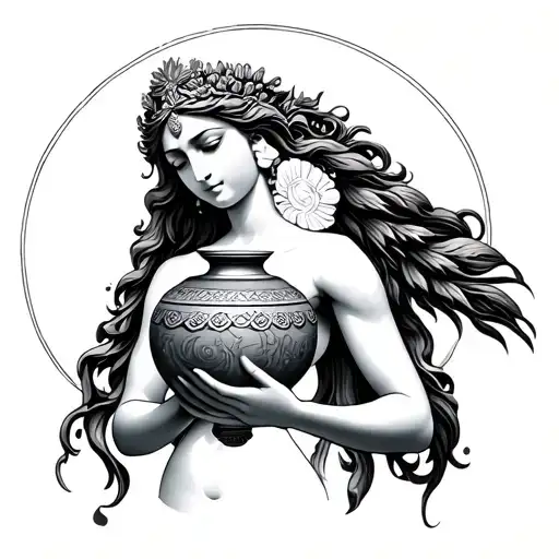 Nike goddess holding kantharos water vase tattoo design idea