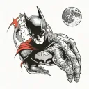 batman, bat, forearm taking part of the hand, red details, moon and realism tattoo design idea