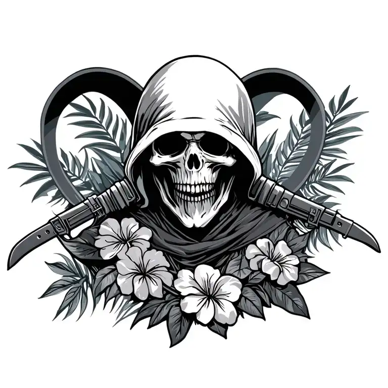 tactical grim reaper with Hawaiian tattoo design idea