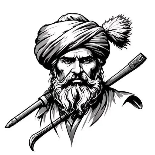 A tattoo representing sikh warrior, and mixed in with a love for farming, and cars tattoo design idea