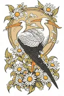 stork bird and camomile flower tattoo design idea