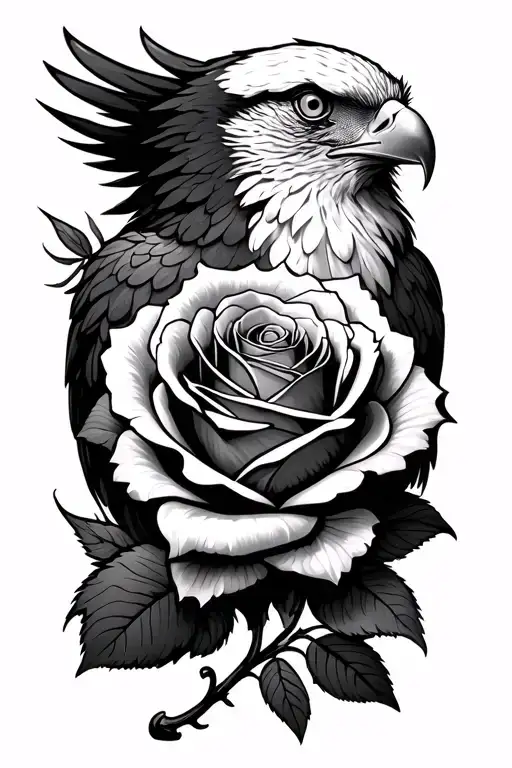 a Rose with polish eagle tattoo design idea