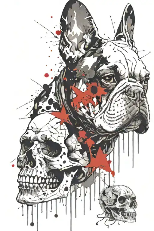 french bulldog and skull 2 ​​stars tattoo design idea