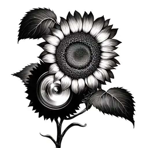 A Van Gogh inspired sunflower with a hidden image of a camera lens, representing the love for photography and art tattoo design idea