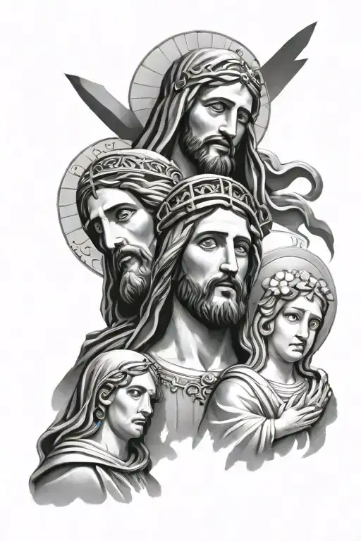 san judas tadeo and jesus christ and virgin mary  tattoo design idea