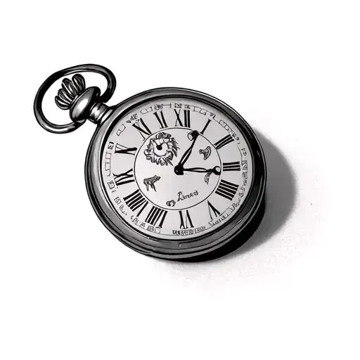 Pocket watch, time 10:28, date May 14, 1998 with 4 zodiac sign (bull, ibex, lion and twin) tattoo design idea