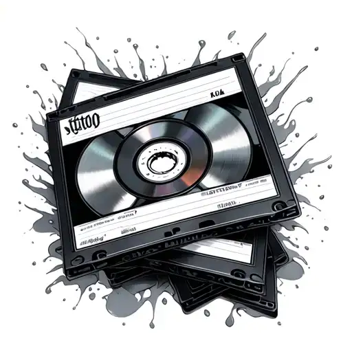 4 cassette tape intertwined with a CD melting tattoo design idea