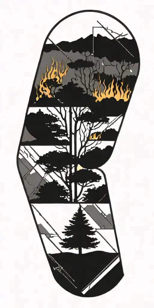 fire and tree tattoo design idea