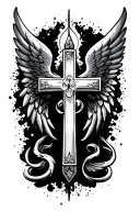 trinity cross with wings tattoo design idea