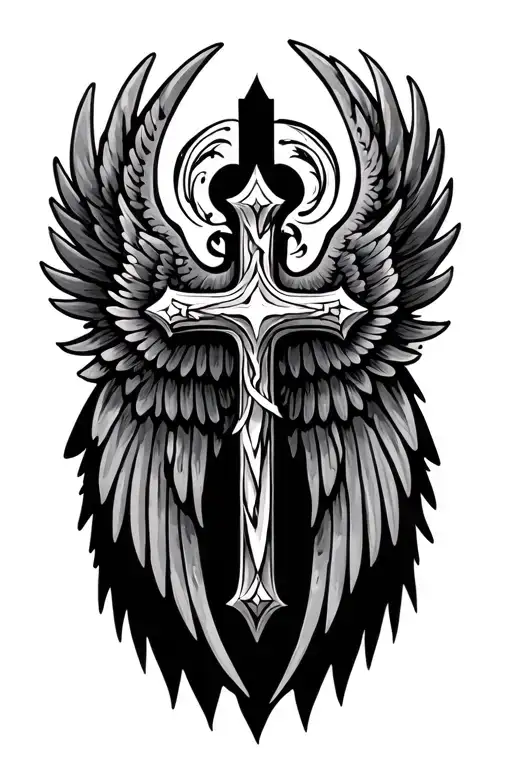 trinity cross with wings tattoo design idea