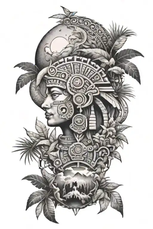 Aztec Jungle rainforest moon tattoo design idea