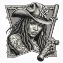 chicano tattoo face women with shoulder length dreads holding a baseball bat wear a yankees hat. Ace of spades  tattoo design idea
