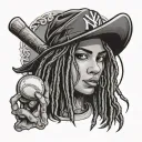 chicano tattoo face women with shoulder length dreads holding a baseball bat wear a yankees hat. Ace of spades  tattoo design idea