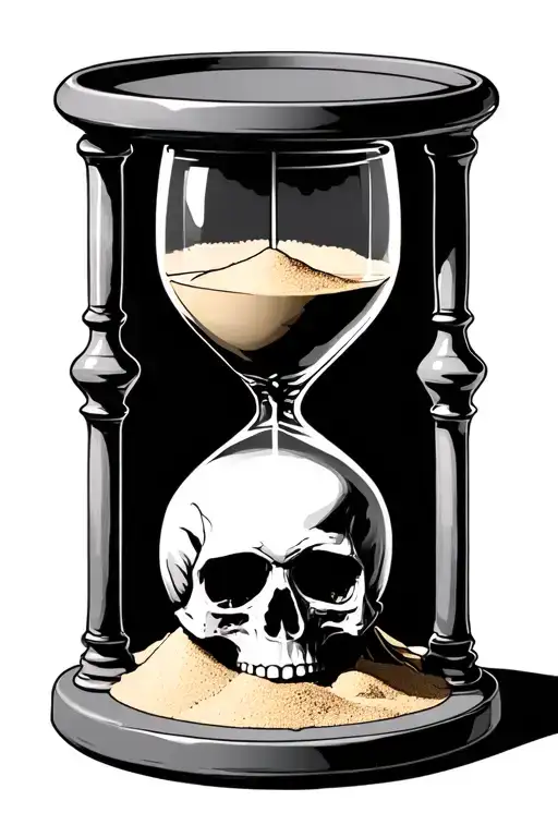 dark hour glass with sand and a skull under the base of it  tattoo design idea