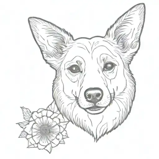 red heeler dog marigolds memorial tattoo design idea