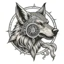 viking wolf head compass surrounded tattoo design idea