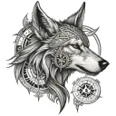 viking wolf head compass surrounded tattoo design idea