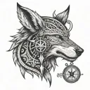 viking wolf head compass surrounded tattoo design idea