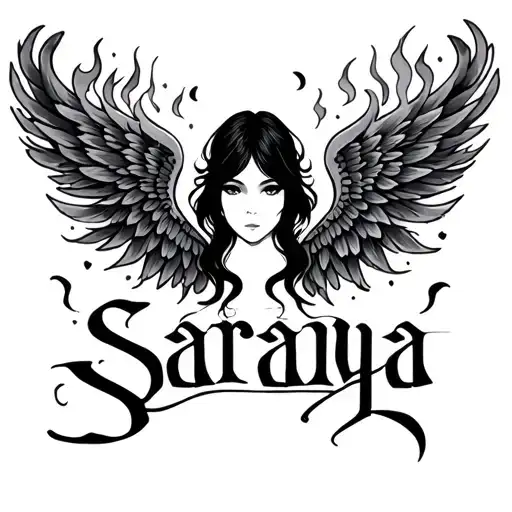 "Saranya" secret and love flame like wings tattoo design idea