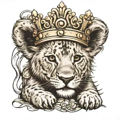 lion cub wearing oversized crown engraved with the word Carter tattoo design idea