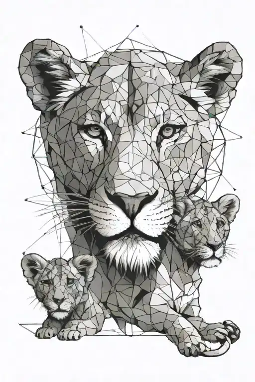 lioness protecting her 2 cubs face only  tattoo design idea