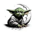 Baby Yoda moon surrounded tattoo design idea