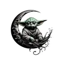 Baby Yoda moon surrounded tattoo design idea