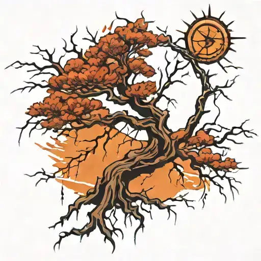 lightning tree compas tattoo design idea
