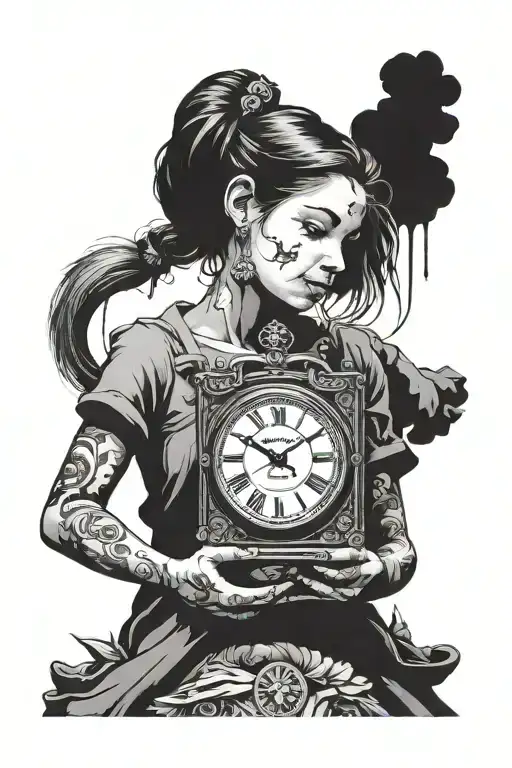 Banksy girl with dissolving clock tattoo design idea