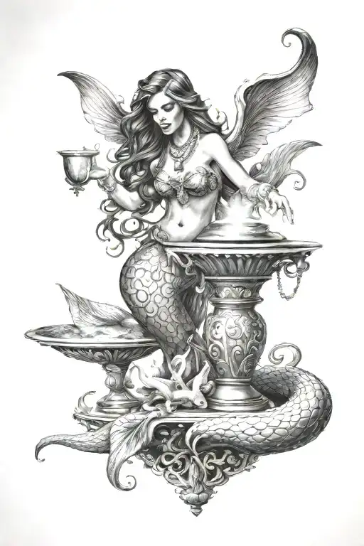 mermaid coming out of a genie lamp tattoo design idea