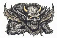  devil with spread wings and yellow eyes  tattoo design idea