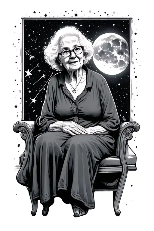 Rip Grandma sitting, cancer constellation tattoo design idea
