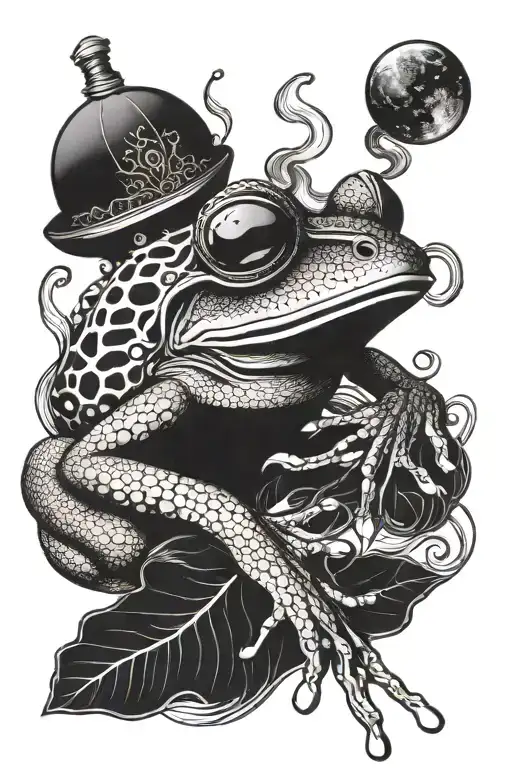 frog smoking  an moon tattoo design idea