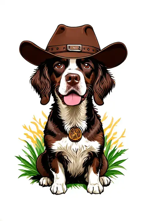 springer spaniel dog with a cowboy hat tattoo design idea