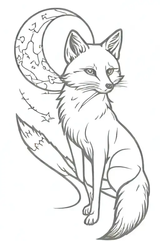 baby fox looking at moon tattoo design idea