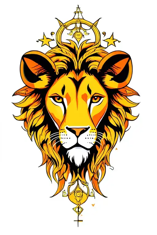 zodiac signa of leo,libra,aries colored tattoo design idea