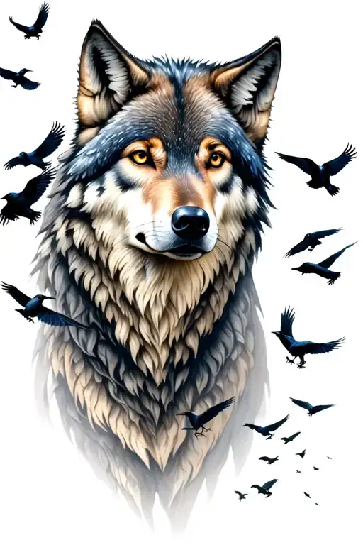 ## 🔹 5. **A Wolf Surrounded by Crows**### Symbolism:* The wolf: misunderstood, solitary, hunted — but strong.*  tattoo design idea