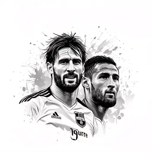 Leonel Messi and Lamine Yamal Barcelona treble trophy tattoo design idea