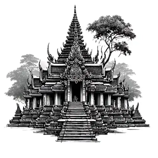 South is Cambodian Temple tattoo design idea