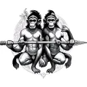 hindu spears held by 2 monkeys tattoo design idea