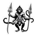 hindu spears held by 2 monkeys tattoo design idea