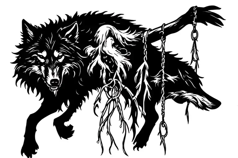 little red riding hood is hanging the wolf off the gallows using his entrails  tattoo design idea